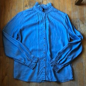 Halogen ruffle chambray blouse
